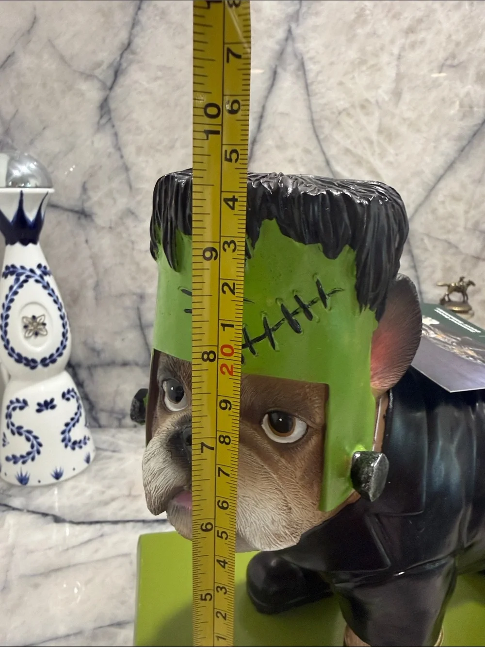 Halloween Bulldog Figurine as Frankenstein 9 1/2 inches tall. NWT